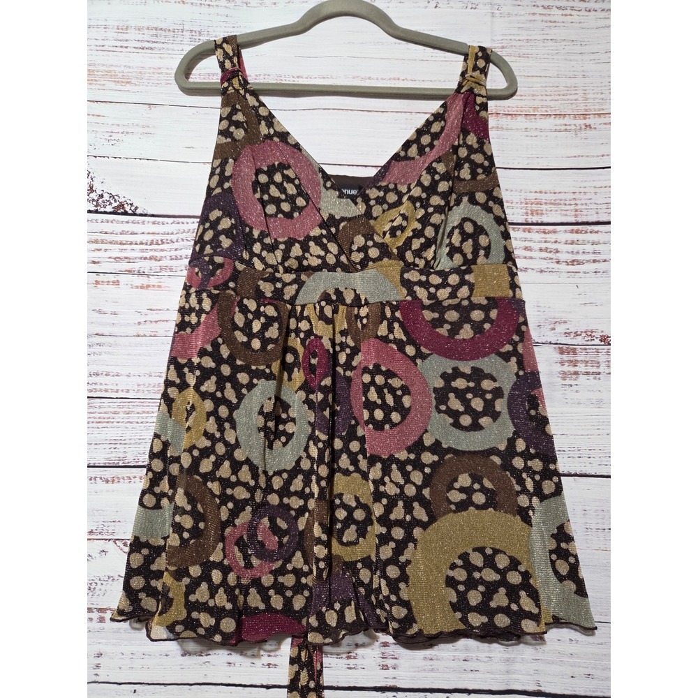 Avenue Women 22/24 Brown Metallic Geometric Circle Print Babydoll Tank Top